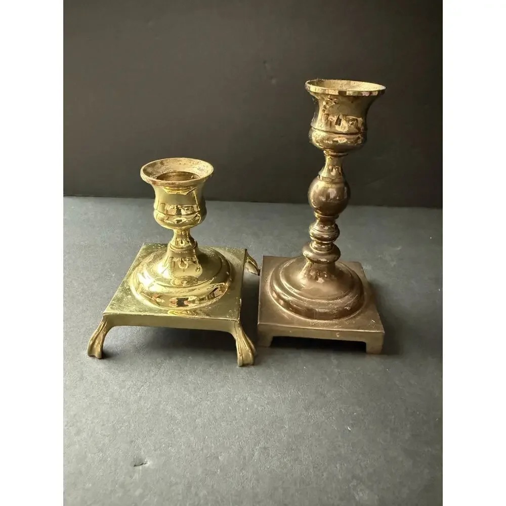Vintage Brass Candlestick Holders Set (2) MCM Holiday Centerpiece Cottagecore